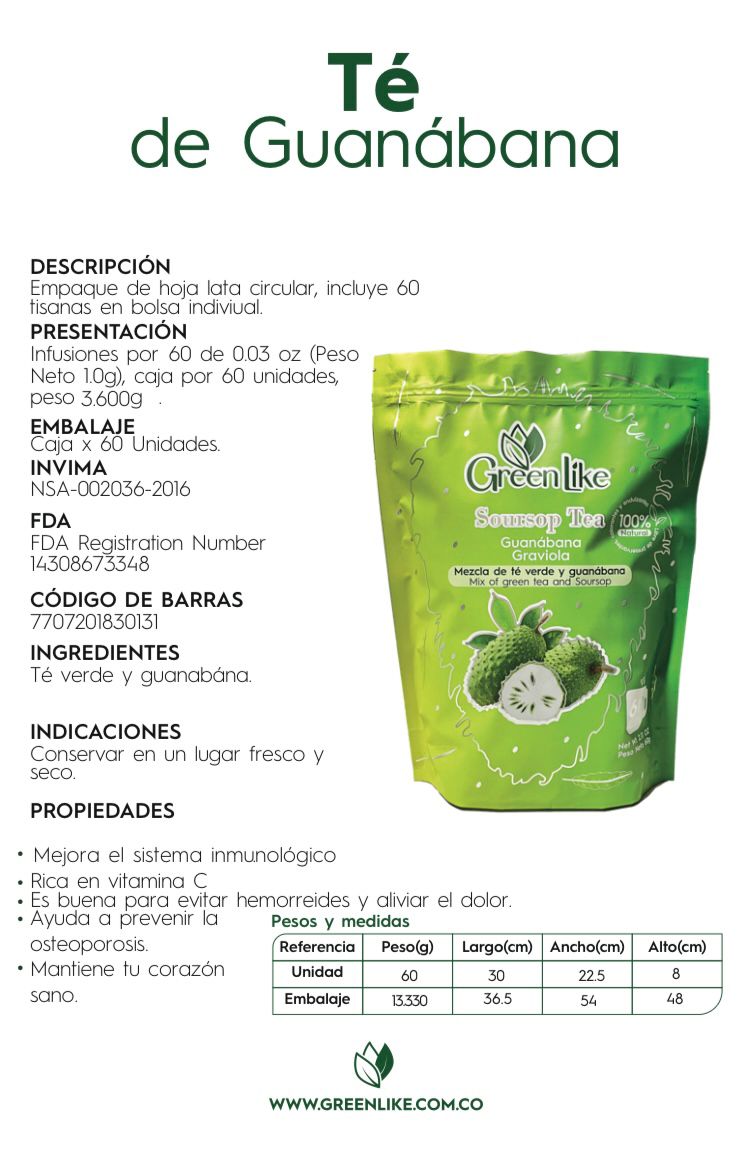TÉ DE GUANABÁNA x 60 (INFUSIONES) | Salud y bienestar 👩👨